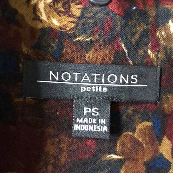 NOTATIONS PETITE Burgundy, Blue, Tan Floral Zip-Front Lightweight Jacket Size PS - Picture 3 of 5